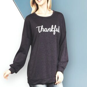 Perfect Peach Boutique Long Sleeve “Thankful” Print Shirt Charcoal Gray S (4/6)